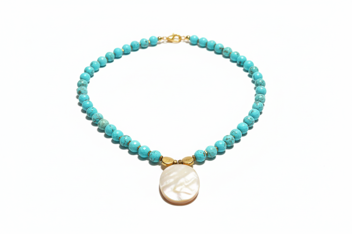 Turquoise Shell Necklace - Flat Angled View